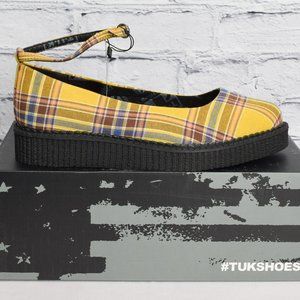 NEW IN BOX T.U.K. Footwear Yellow Plaid Pointed Ballet Creeper